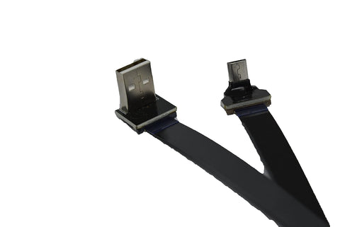 Long Flat Slim Thin Ribbon Micro USB Male 90 Degree Angled to Standard USB A Male 90 Degree Angled for sync and Charging Black (40CM Micro USB 1 to Standard USB A Down)