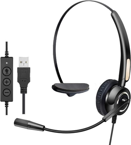 USB Headset with Microphone, MCHEETA Computer Headsets with Noise Canceling Microphone, Call Center Wired Headset USB for PC/Laptop/Skype/Computer