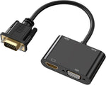 VGA to HDMI VGA Adapter, VGA to Dual VGA HDMI Splitter Converter?Dual Display at Same Time with Charging Cable and 3.5mm Audio Cable for PC, Laptop, Ultrabook, Raspberry Pi, Chromebook and More