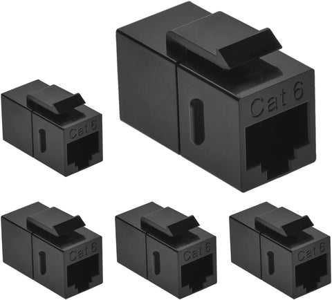 Beszin Cat.6 RJ45 Inline Coupler with Keystone Latch, Female-Female [50-Micron Gold Plated] (5-Pack, Black)