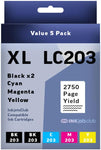 INKjetsclub Brother LC203 High Yield Ink Cartridge Ink Cartridge Replacement 5 Pack Value Pack. Includes 2 Black, 1 Cyan, 1 Magenta and 1 Yellow Compatible Ink Cartridges