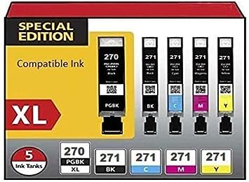 Canon PGi-270XL and Cli-271XL Compatible InkjetsClub High Yield Ink Cartridge 5 Pack. Includes 1 PGi-270XL Black, 1 Cli-271XL Black, 1 Cyan, 1 Magenta, and 1 Yellow