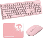 Wireless Keyboard and Mouse Combos,Typewriter Flexible Keys Full-Sized Rechargeable Keyboard with Round Keycaps,Bluetooth 5.1&2.4G Wireless Dual Modes Compatible with PC/Laptop/Mac(Pink)