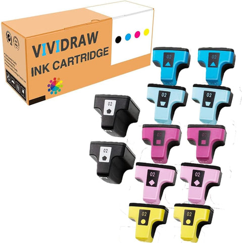 VIVIDRAW 12 Pack HP 02 Compatible Ink cartridges Replacement for HP Photosmart C5180 C7280 C6280 C6180 D7360 D7460 8250 C7200 Printer