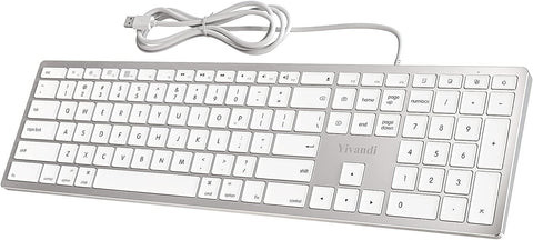 Aluminum Wired Keyboard with Numeric Keypad for Apple Mac/iMac Computer, Big-Size Keycap USB Keyboard,Available to MacBook Pro/Air Laptop-White………