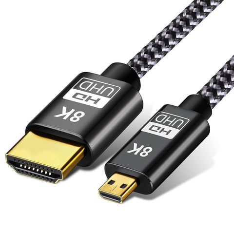 Micro HDMI to HDMI 2.1 8K Cable 2FT, Ultra High Speed 8K@60Hz 4K@120Hz 48Gbps HDMI Cord Compatible with Digital Cameras, Camcorders, Tablets (2)