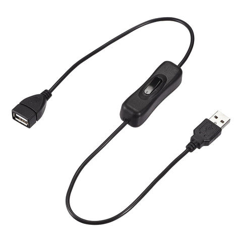 MECCANIXITY USB Cable with ON/Off Switch, USB Male to Female Extension Cord 50cm Black, for LED Desk Lamp LED Strip, Pack of 2