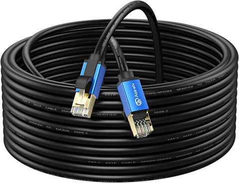 Abireiv Cat7 Ethernet Cable 100ft, Cat7 Outdoor Cable Triple Shielding SSTP 10Gbps 600MHz Ethernet Patch Cable for Modem Router LAN RJ45, UV/Water Proof, Direct Burial, PE Jacket