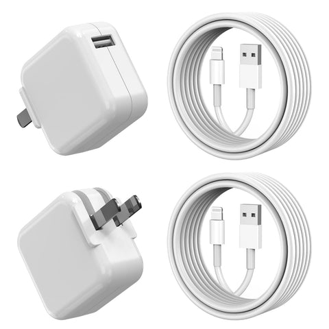 iPad Charger iPhone Charger, 2-Pack ?Apple MFi Certified? 12W Charger iPad Foldable Portable Travel Plug with 3.3FT Lightning Cable Compatible with iPhone, iPad, iPad Mini 1/2/3/4/5, iPad Air 1/2/3