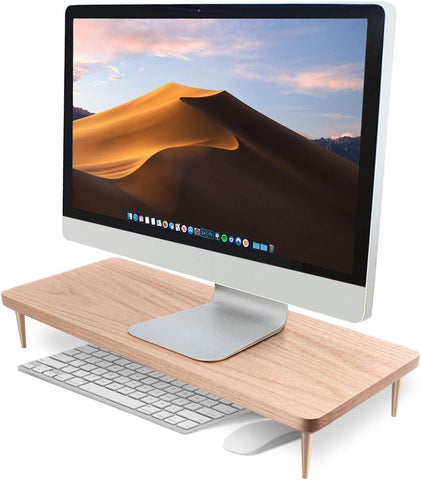 CRAFT KITTIES Monitor Stand Wood Riser for iMac Laptop Computer Monitor – A Sturdy Computer Stand to Elevate Your Screen and Reduce Eye Strain and Maintain Body Position(Red Oak/Walnut)