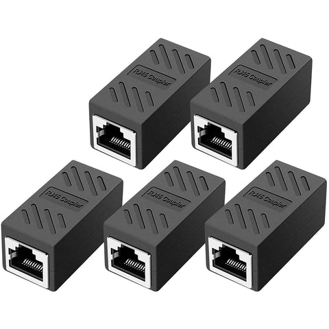 ZUZONG RJ45 Coupler Ethernet Extension Connector, Cat7 Cat6 Cat5e Ethernet Coupler Female to Female(Black 5 Pack)