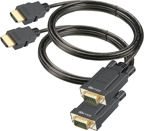 UKYEE HDMI to VGA Cable 6ft 2-Pack, HDMI to VGA 1080P Male to Male Converter for PC,Laptop,Monitor,Projector,HDTV- Black