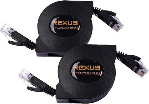 REXUS 2-Pack Retractable Cat 6 Flat Ethernet Network Cable 6.6 FT, 10 Gigabit High Speed LAN Wires Internet Patch Cable with RJ45 Connector for Xbox,PS4,Router, Modem,Switch(C6R20x2)