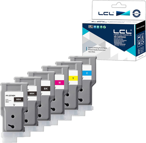 LCL Compatible Ink Cartridge Replacement for Canon PFI207 PFI-207 PFI-207MBK PFI-207BK PFI-207C PFI-207M PFI-207Y 8789B001 8788B0011 8790B001 8792B001 8791B001 300ML (6-Pack KCMY2MBK)