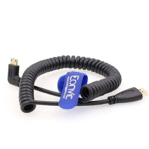 Eonvic Coiled 2.0 HDMI Cable 3D HD 1080P 4K@60HZ High Speed Right Angled Mini HDMI to HDMI Male Coiled Cable for Sony CX7 SR7E Camera