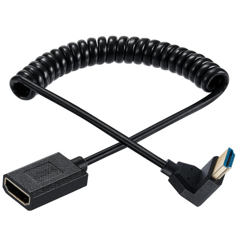 Qaoquda 8K HDMI Extension Cable, 4Ft Coiled HDMI 2.1 Male to Female 90 Degree Angle Spiral Extender Cord, High Speed Supports 48Gbps 8K@60 for Camera, Camcorder, Monitor TV, PC and More (Down Angle)