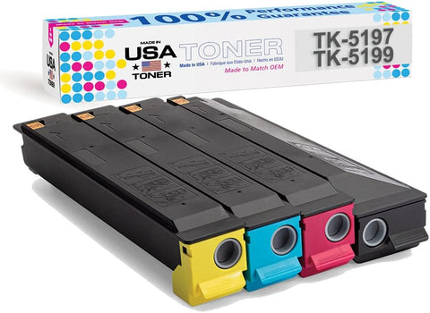 MADE IN USA TONER Compatible Replacement for use in Kyocera TASKalfa 306ci, 307ci, 308ci, CS 306ci, CS 307ci, CS 308ci, TK-5197, Copystar TK-5199 (Black, Cyan, Yellow, Magenta, 4 cartridges)