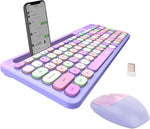 FOPETT Wireless Keyboard and Mouse Combo - 2.4GHz Full-Sized - Computer Keyboard with Phone Holder - Keyboard and Mouse Set for Windows/Laptop/PC/Notebook - Purple Colorful