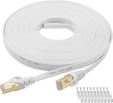 Cat 8 Ethernet Cable 40 Ft Cat8 Internet Cable Flat Gigabit High Speed Shielded RJ45 LAN Cable for PS4, Xbox, Router, Modem, Gaming, White