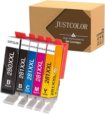 JUSTCOLOR Compatible Ink Cartridge Replacement for Canon PGI 280 PGI-280 XXL CLI 281 CLI-281 for Pixma TS702 TS6120 TS6220 TS6320 TR7520 TR8520 TS9520 TS9521C (PGBK & BK/C/M/Y 5 Pack Combo)