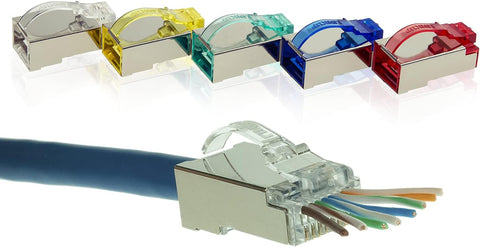 LINKUP - [5 Colors] Snagless RJ45 Cat6 STP Connectors EZ Pass Through Ends | Ethernet Cat 6 8P8C Solid Plugs | STP Gigabit Round Cable Connector | Platinum 50 Mi Gold Plated High Performance|50 Pack