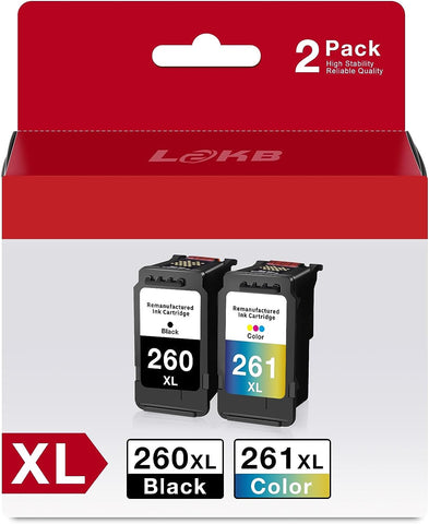 L2KB PG-260XL CL-261XL Ink Cartridge for Canon 260 and 261 Ink cartridges XL Canon 260 Black Ink for Canon Pixma TS5320 TS6400 TS6420 TR7020 Printers (1Black/1Tri-Color, 2PK)