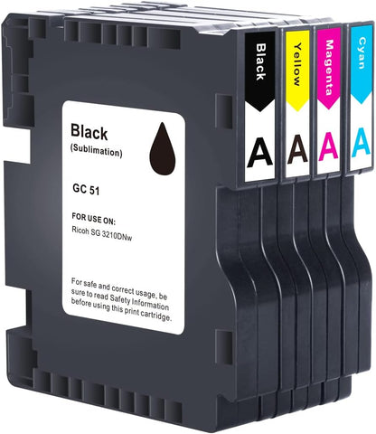 New Sublimation Ink Cartridge Compatible for RICOH SG3210DNW Printer(1 Black, 1 Cyan, 1 Magenta, 1 Yellow, 4-Pack) A Series