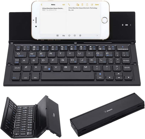 Geyes Folding Keyboard, Portable Foldable Bluetooth Wireless Keyboard with Stand Holder, Rechargeable Full Size Ultra Slim Keyboard Compatible iOS Android Windows Smartphone Tablet and Laptop (Black)