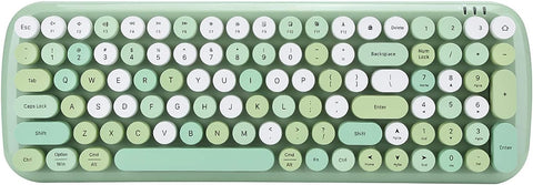 Yunseity Wireless Keyboard, Bluetooth 5.1 Connection Ergonomic Design Keyboard, Cute Round Retro Typewriter Keycaps for PC, Laptop, Tablet, Mobile Phone(Candy-Green)