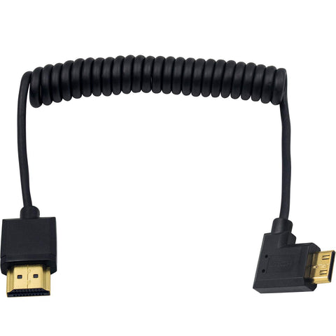 Duttek Mini HDMI to Standard HDMI Cable, Mini HDMI to HDMI Coiled Cable, Ultra-Thin Right Angled HDMI Male to Mini HDMI Male Coiled Cable Support 4K Ultra HD, 1080p, 3D (HDMI 2.0) (1.2M/4FT)