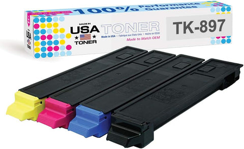 MADE IN USA TONER Compatible Replacement for Kyocera TK-897 Ecosys FS C8520 FS C8525 TASKalfa 205c 255c, Copystar TK-899 (CMYK, 4 Pack)