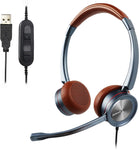 USB Telephone Headset with Microphone Noise Cancelling & Easy Access Inline Control, Corded Computer Headset for webinar, Zoom, Lync, Business Skype Office Call Center