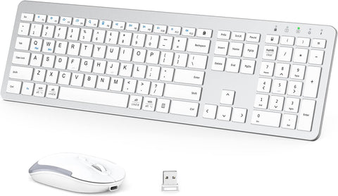 iClever GK08 Wireless Keyboard and Mouse - Rechargeable, Ergonomic, Quiet, Full Size Design with Number Pad, 2.4G Stable Connection Slim Mac Keyboard and Mouse for Windows Mac OS Computer