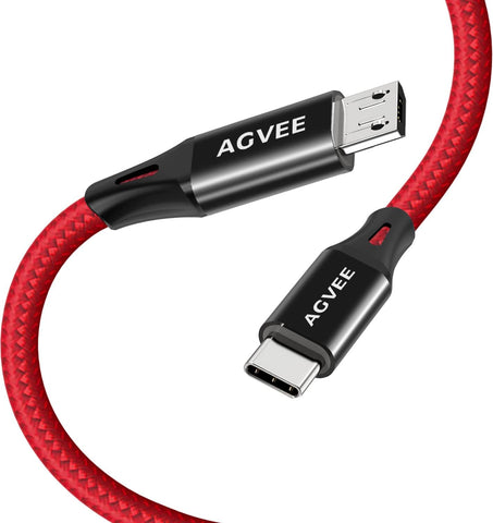 AGVEE 2 Pack 6ft USB-C OTG to Micro USB Cable, Braided Charger Data Sync Cord Charging Wire Adapter for Samsung Galaxy S7 S6, J7, J3, LG, PS4, Kindle, PS4 Xbox Controller, Android Phone, Red