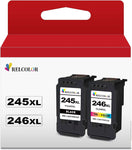 Relcolor 245XL 246XL Ink Cartridge Black Color Combo for Cannon MX490 MX492 MG2522 TS3100 TS3122 TS3300 TS3322 TS3320 TR4500 TR4520 TR4522 MG2500 Printer Canon PG 245 CL 246 XL Higher Yield