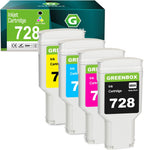 GREENBOX Compatible 728 Ink Cartridges Replacement for HP 728 300ML F9J68A F9K17A F9K16A F9K15A for DesignJet T730 (F9A29A / F9A29D), DesignJet T830 (F9A30A/F9A28A/F9A28D/F9A30D) (300ML, 4-Pack)