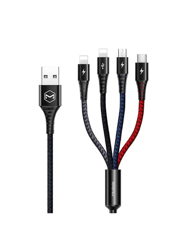 mcdodo 4 in 1 LED Multi Charger Cable Nylon Braided Universal Multiple USB Charging Cord Adapter iOS/Type-C/Micro Compatible with Cell Phones Tablets and More(Charging Only) (4FT/1.2M, 4 in 1)