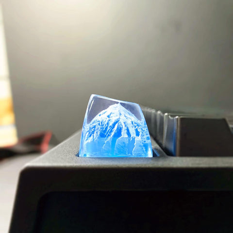 MECHKYP Handmade Mt .Fuji Backlit Resin Artisan Keycap R4/Esc Key Cap Shine Through Translucent SA Profile for Cherry MX Switch Gaming Mechanical Keyboard,Snow Mountain Under Blue Skies (Blue)