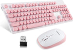 Wireless Keyboard and Mouse Combo with Retro Round Keycaps,2.4GHz Wireless Connectivity,White LED Backlit,Silent Typing Gaming Keyboard and 1600DPI Gaming Mouse for Office and Game(Pink)