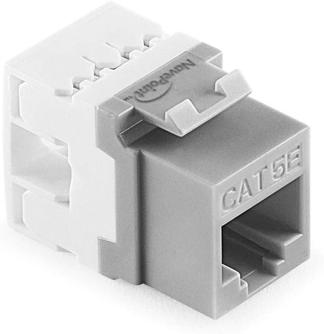 NavePoint 180 Degree Cat5e Keystone Jack, RJ45 Ethernet Connector, Type 110, Gray 50-Pack