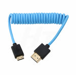 HangTon 4K 60p 8K UHD Mini HDMI - HDMI Cable Coiled Blue Braided for Nikon D750 Sony Canon EOS R RP 5DIV ATOMOS Ninja V Portkeys Video Assist Monitor Type A C HDMI 2.1