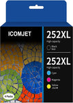 ICOMJET 252 252XL Ink Cartridge Combo Pack Replacement for 252XL 252 T252 use with Workforce WF-3620 WF-3640 WF-7110 WF-7210 WF-7710 WF-7720 Printer (Black, Cyan, Magenta, Yellow, 4 Packs)