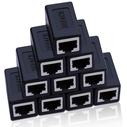 DEFACE RJ45 Coupler Cable Coupler Cat8 Cat7 Cat6 Cat5e Female to Female Ethernet Adapter 10pcs per Pack Black