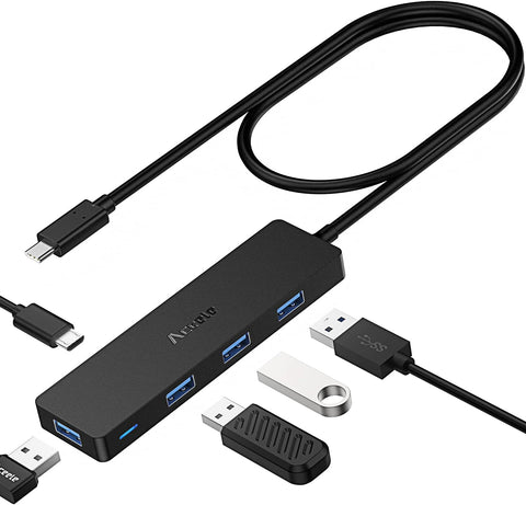 Aceele 5 Port USB 3.0 USB Type C Hub, Ultra-Slim with 2ft Extended Cable, 5 Gbps SuperSpeed, Micro USB Charging, for 2020 MacBook Pro, Surface Pro 7, Samsung S21, and Other USB C Devices