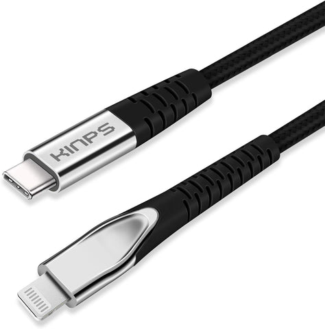 KINPS MFI Certified (6ft/2m) USB C to Lightning Fast Charging Cable Compatible with iPhone 12/11/11Pro/11 Pro Max/XS MAX/X/XR, Supports Power Delivery(for Use with Type C Chargers), Black