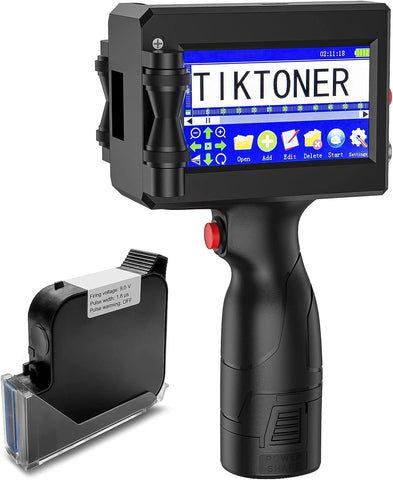 TIKTONER 127T2 Handheld Inkjet Printer 1 inch Portable Handheld Printer 4.3 Inch Screen Quick Drying Ink Cartridge Inkjet Coding Machine Hand Printer for QR Code Date Logo Label Barcode Batch Number