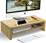 Uniture Wood Monitor Stand - 2 Shelf 1p - Multi Purpose Stand Made of Natural Pine, Robust Construction, Home and Office Desktop Stand, Desk Organizer With Storage Space, Complete No Assembly Required