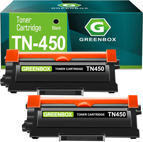 GREENBOX Compatible TN-450 Toner Cartridge Replacement for Brother TN450 TN-450 TN420 TN-420 Toner for HL-2270DW HL-2280DW MFC-7860DW MFC-7360N DCP-7065DN HL-2230 HL-2240 (High Yield, 2 Black)