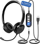 USB Headset with Microphone for PC Laptop, JabNecter 3.5mm Headphones with Microphone Noise Canceling & Volume Control, Computer Headset with Mute&Sidetone for VoIP Skype MS Teams Online Conference