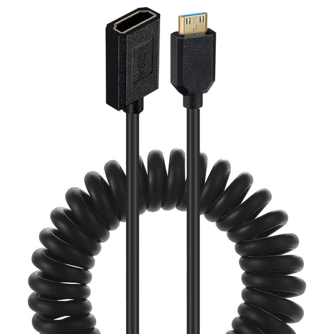 AWADUO HDMI 2.1 Cable HDMI Female to Mini HDMI Male Type C Extension Cord, Ultra Spring High Speed HDMI Coiled 8K@60Hz 4k@120Hz Compatible with Monitor/Projector(Female to Male)